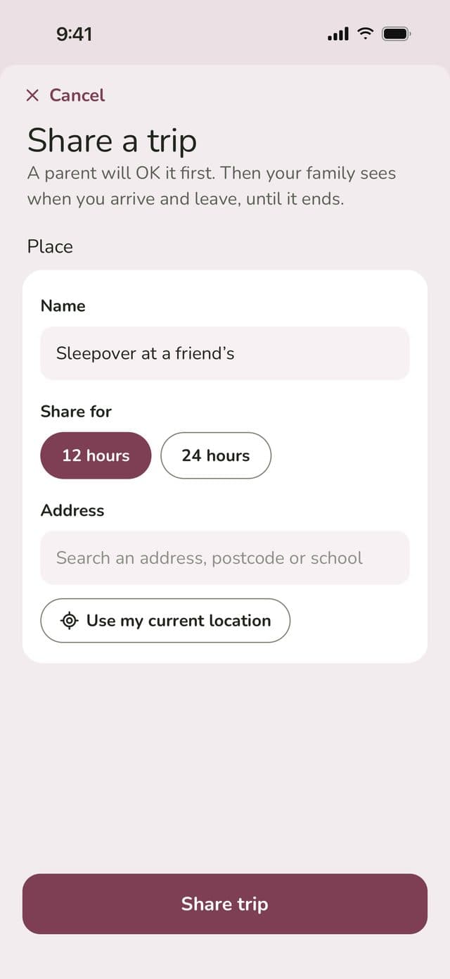 Share a trip: Sleepover at a friend’s, shared for 12 or 24 hours